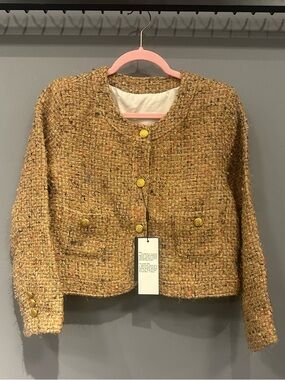 Cropped Tweed Blazer in Mustard